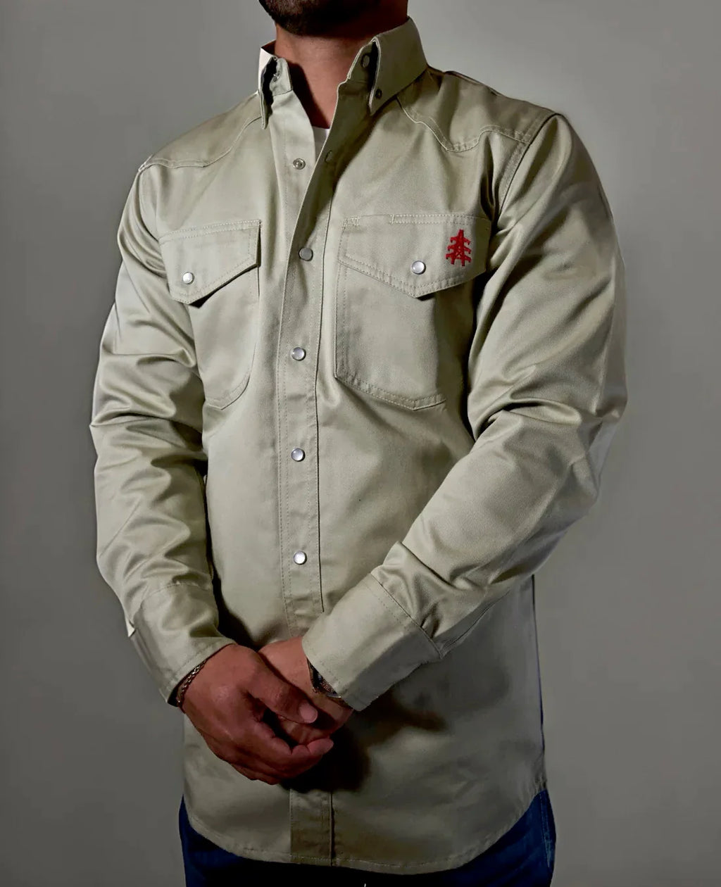 FR Western Style Pearl Snap - Khaki