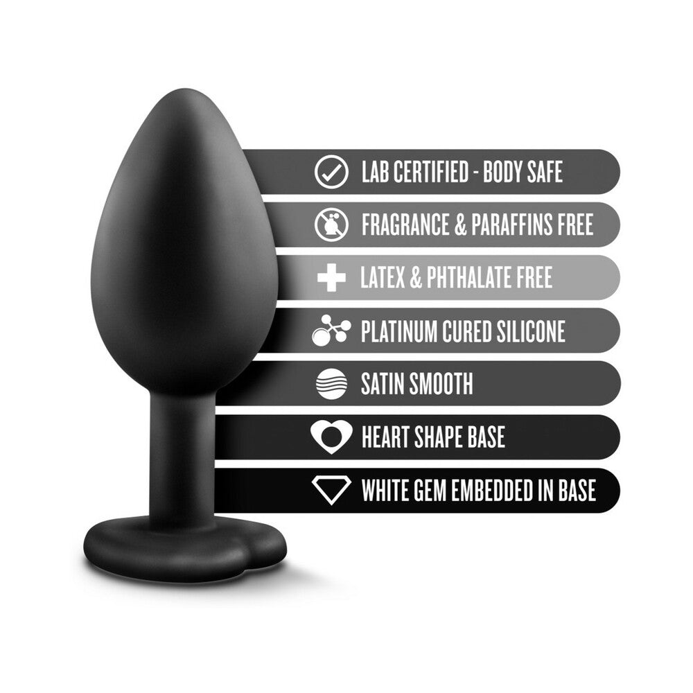 Temptasia Bling Anal Plug with Heart-Shaped Gem Base Small Black