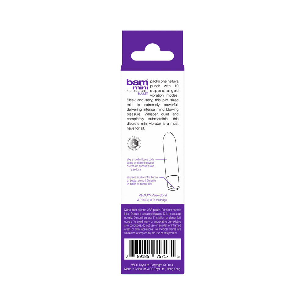 VeDO Bam Mini Rechargeable Bullet Vibe - Indigo