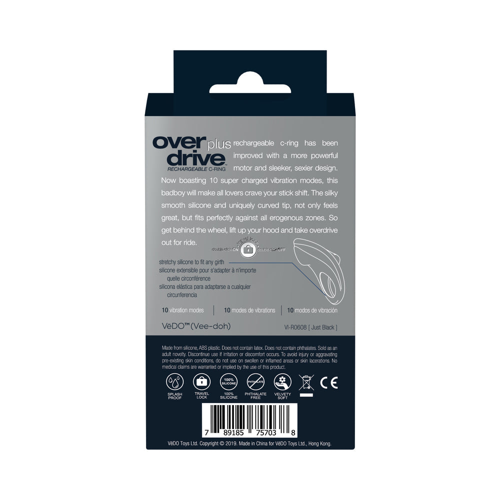 VeDO Overdrive+ Rechargeable Vibrating Ring - Just Black