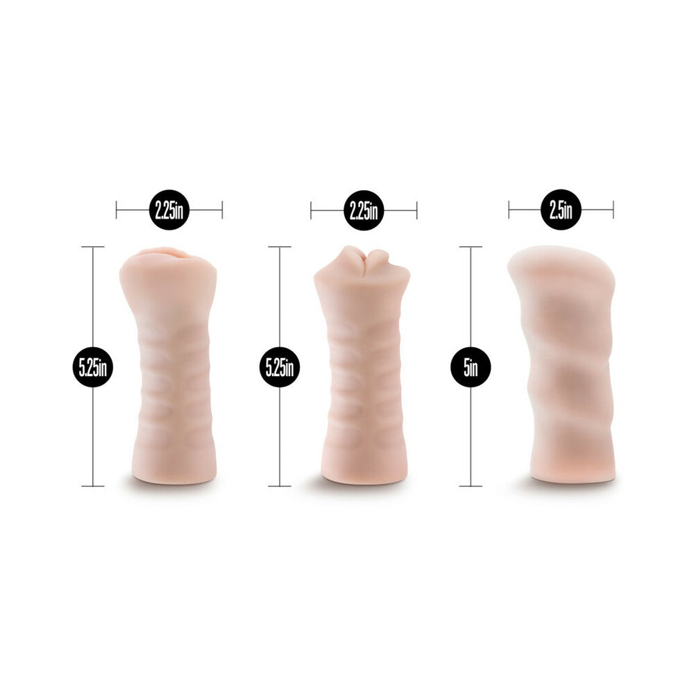 M for Men Soft + Wet Self-Lubricating 3-Pack Vibrating Stroker Sleeve Kit Beige