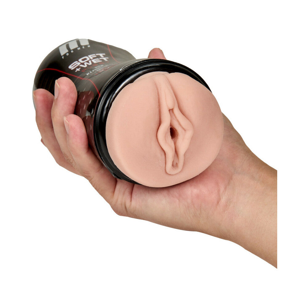 M for Men Soft + Wet Pussy with Pleasure Ridges & Orbs Self-Lubricating Vagina Stroker Beige