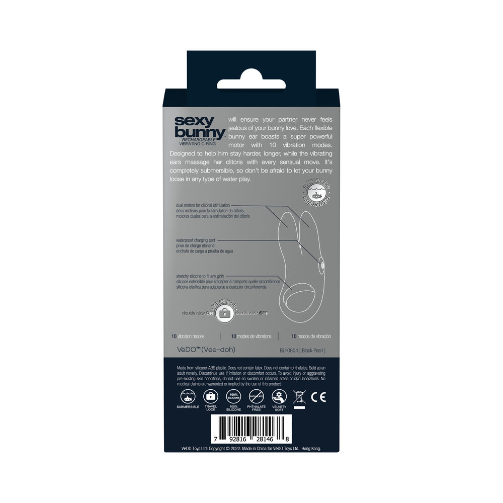 VeDO Sexy Bunny Rechargeable Vibrating C-Ring Black Pearl