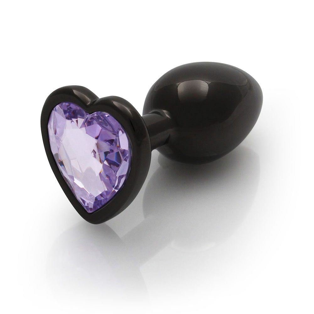 Ouch! Heart Gem Butt Plug Small Gunmetal/Amethyst