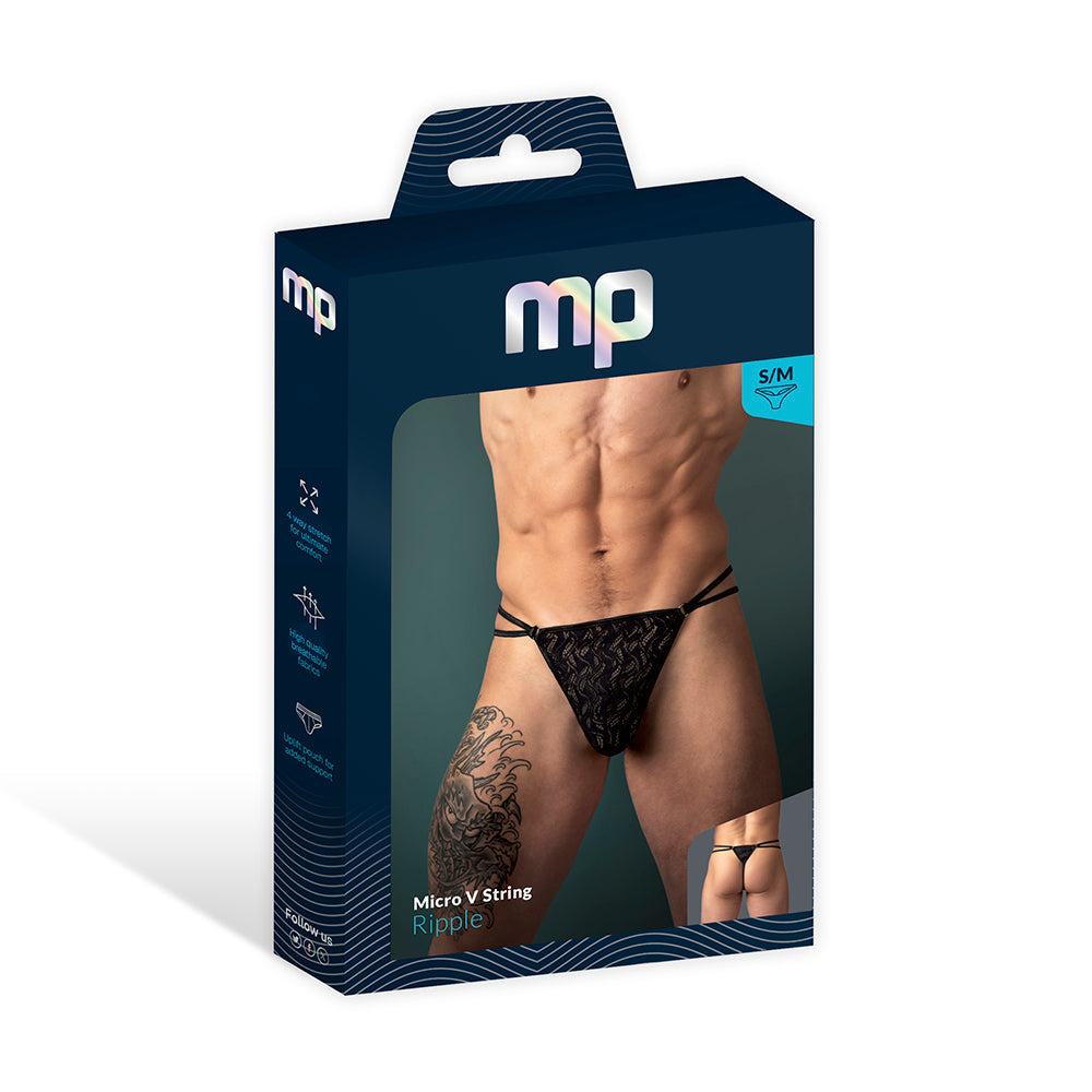 Male Power Ripple Micro V String Black S/M