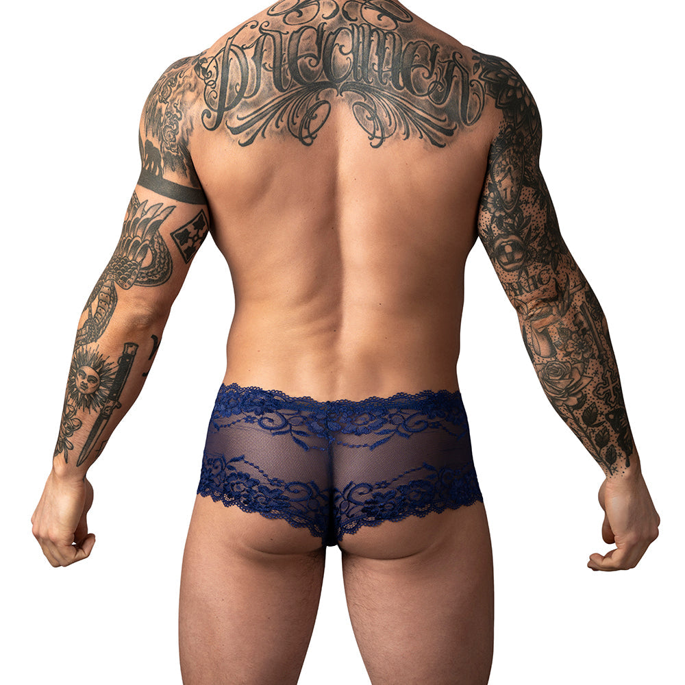 Male Power Sassy Lace Mini Short Sheer Pouch Navy M