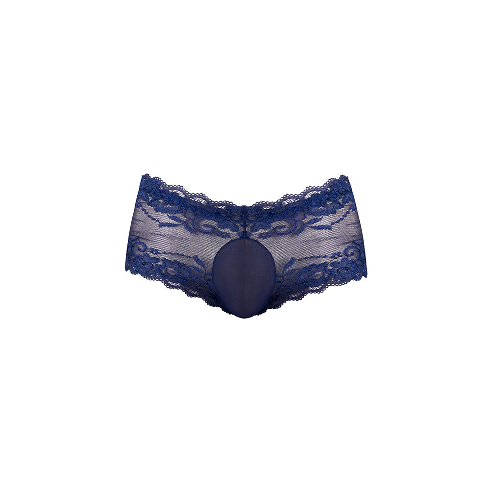 Male Power Sassy Lace Mini Short Sheer Pouch Navy XL