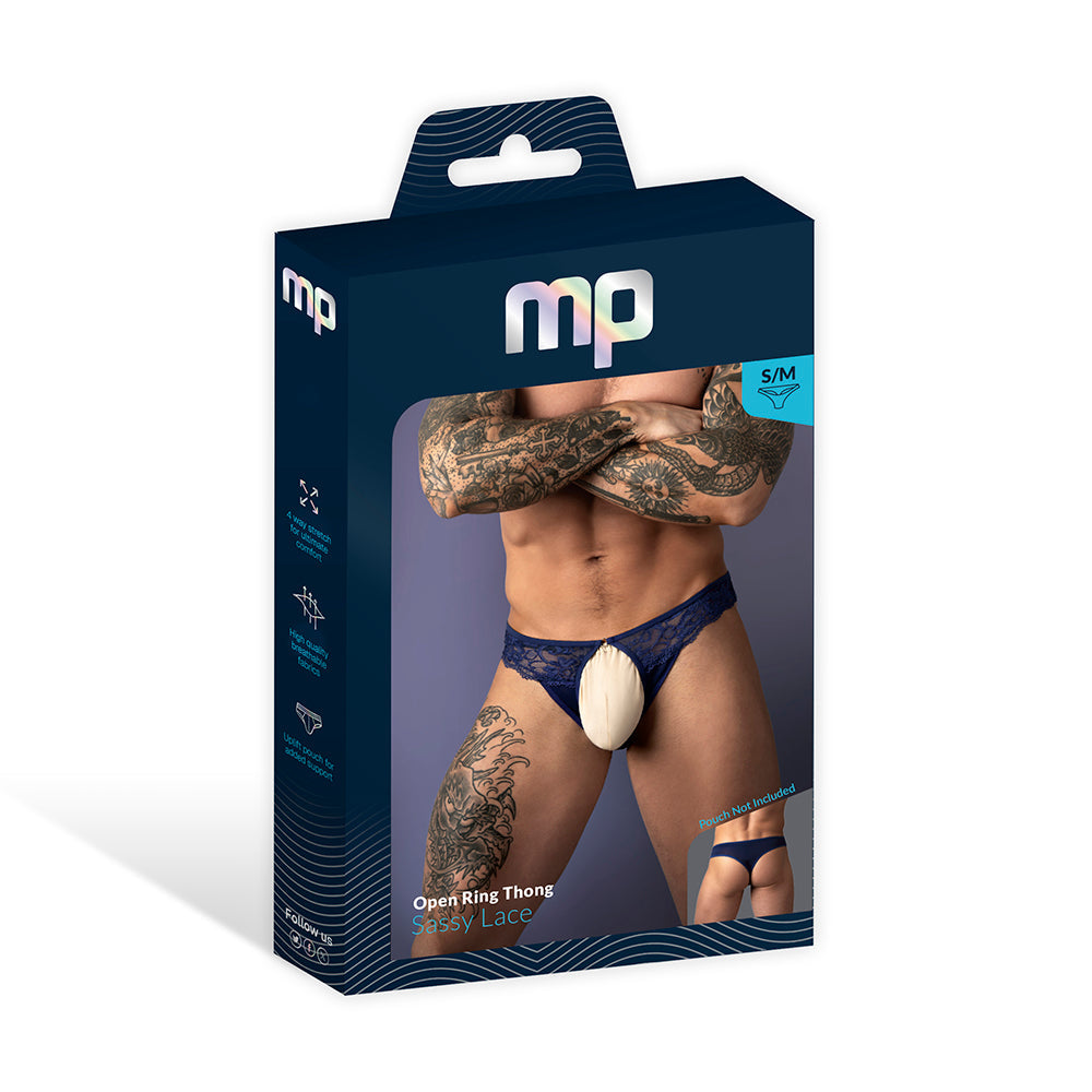 Male Power Sassy Lace Open Ring Thong Navy L/XL