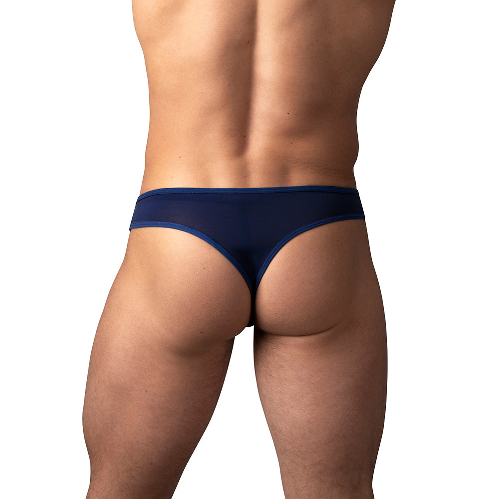 Male Power Sassy Lace Open Ring Thong Navy L/XL