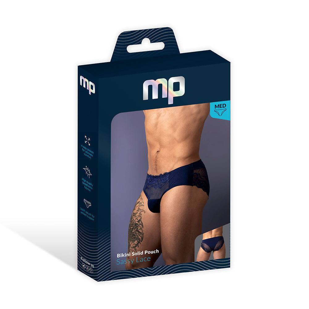 Male Power Sassy Lace Bikini Sold Pouch Navy S