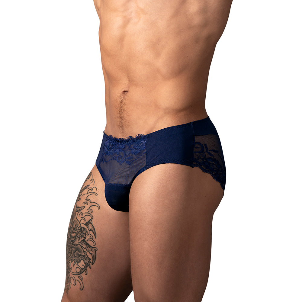 Male Power Sassy Lace Bikini Sold Pouch Navy S