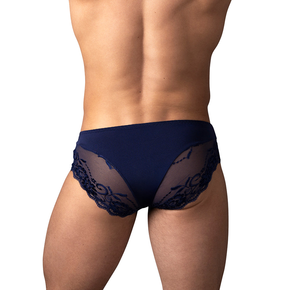 Male Power Sassy Lace Bikini Sold Pouch Navy XL