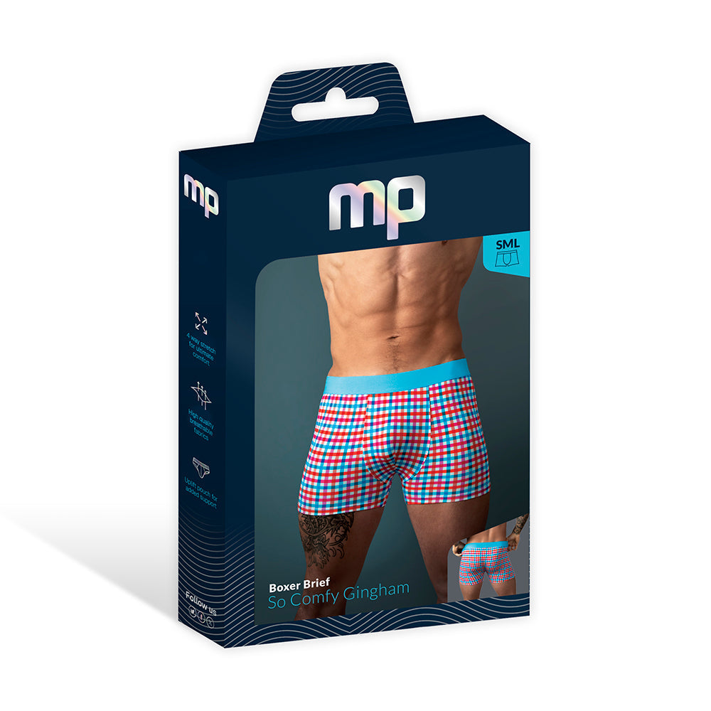Male Power So Cumfy Gingham Boxer Brief Turquoise S