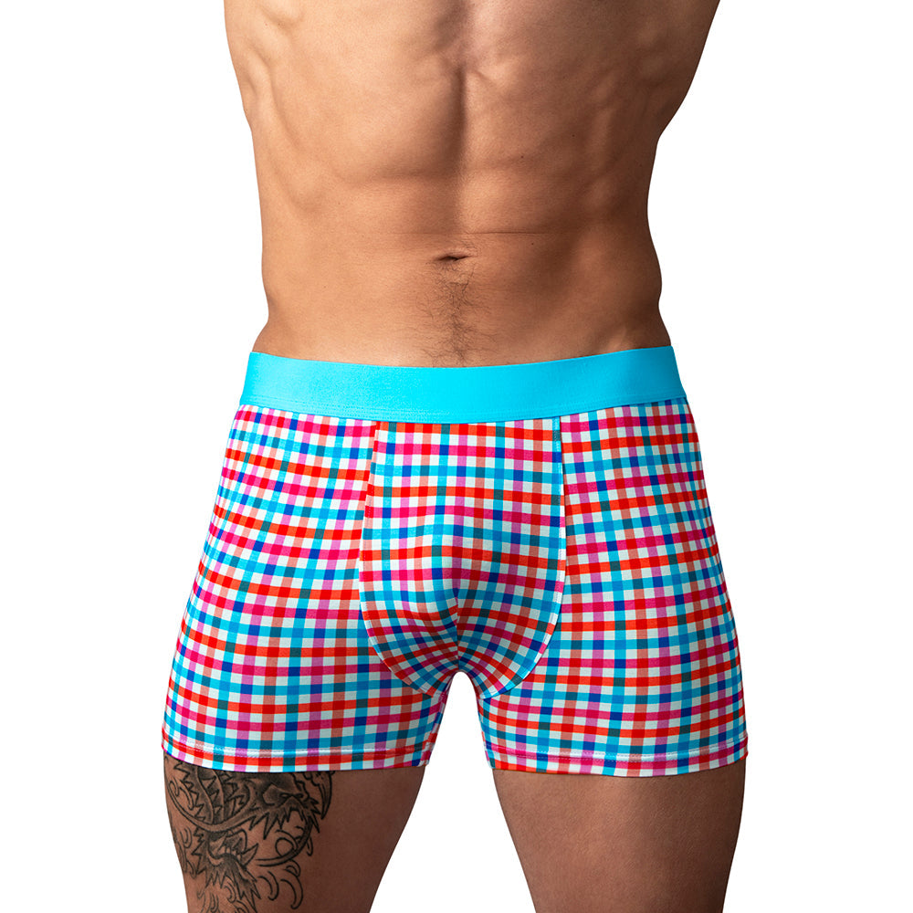 Male Power So Cumfy Gingham Boxer Brief Turquoise L