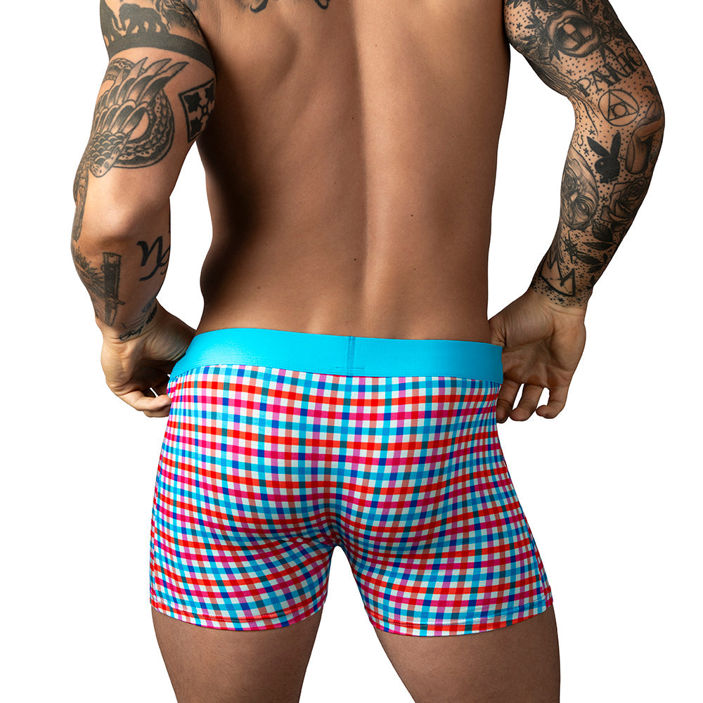 Male Power So Cumfy Gingham Boxer Brief Turquoise XL