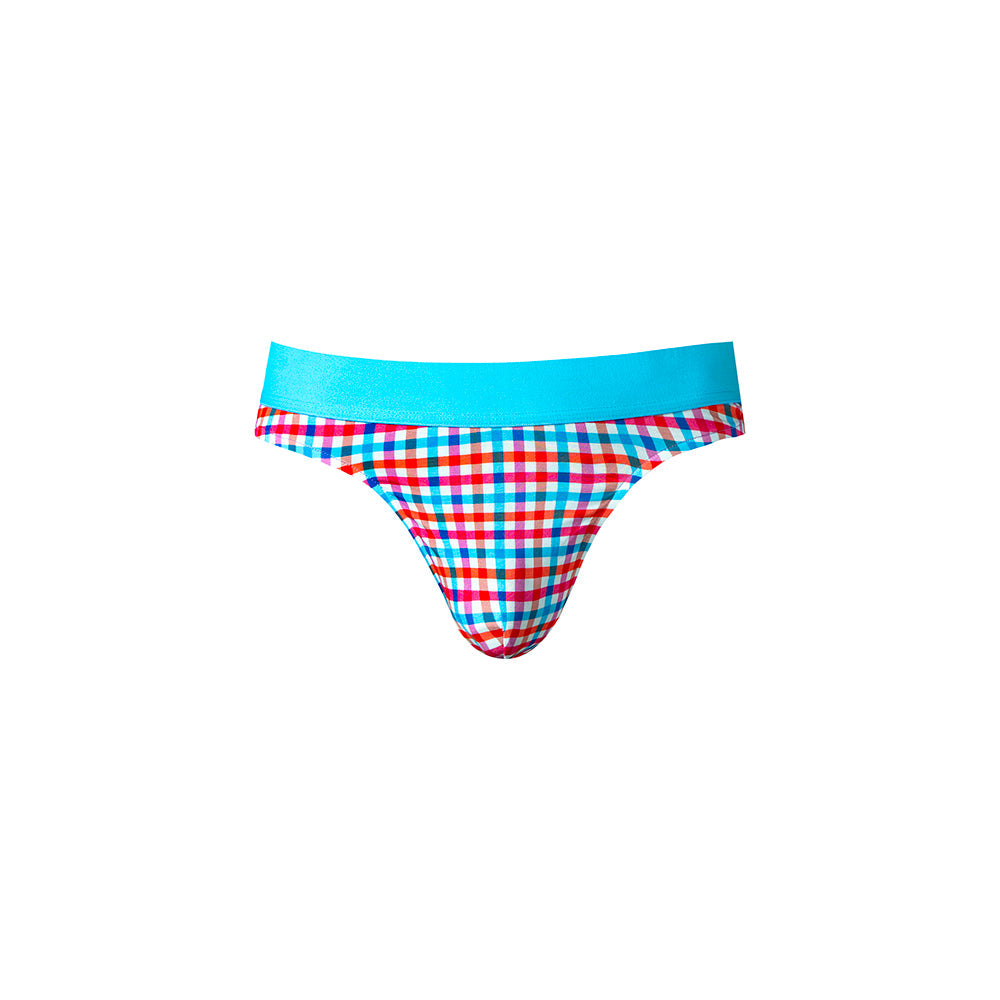 Male Power So Cumfy Gingham Thong Turquoise S/M