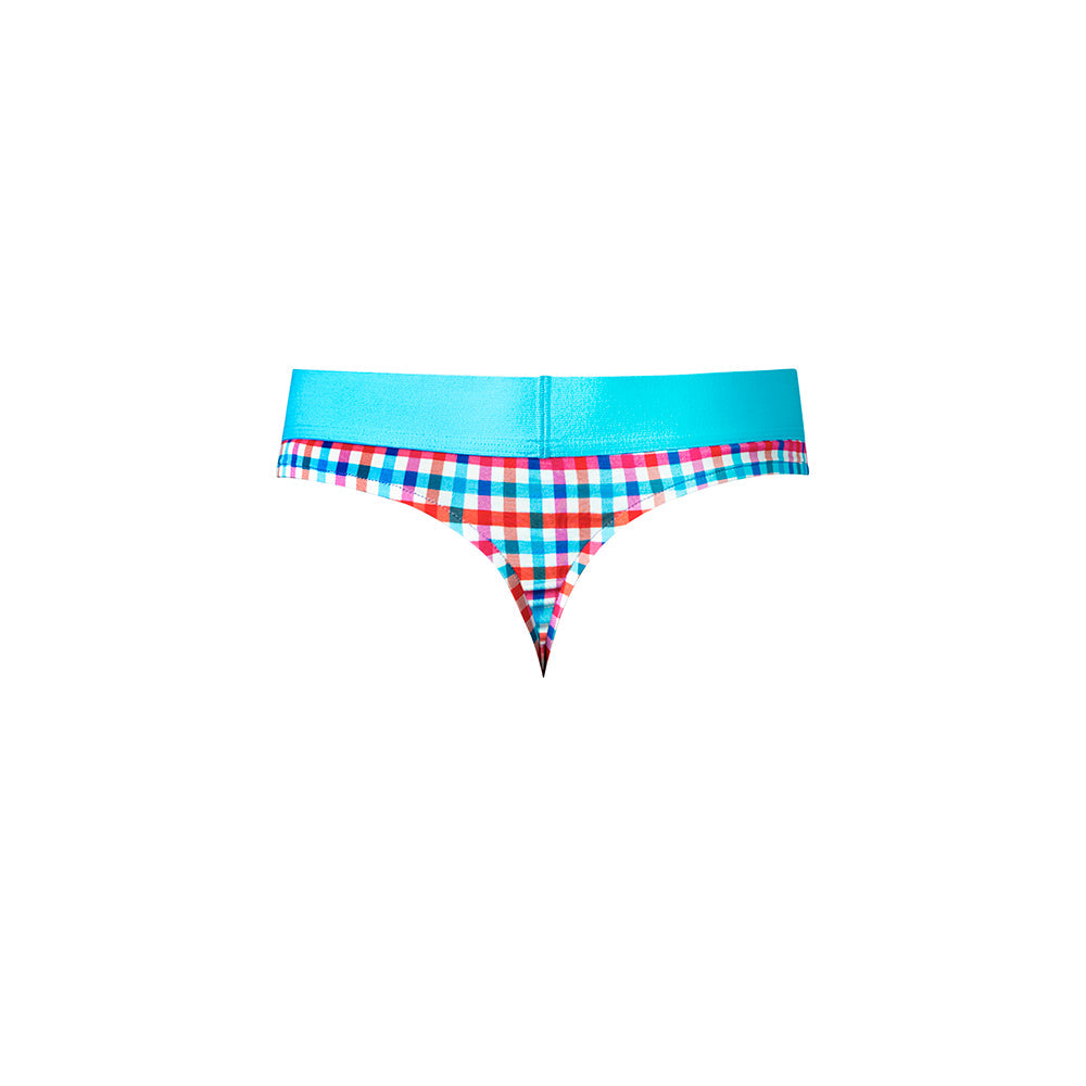 Male Power So Cumfy Gingham Thong Turquoise S/M